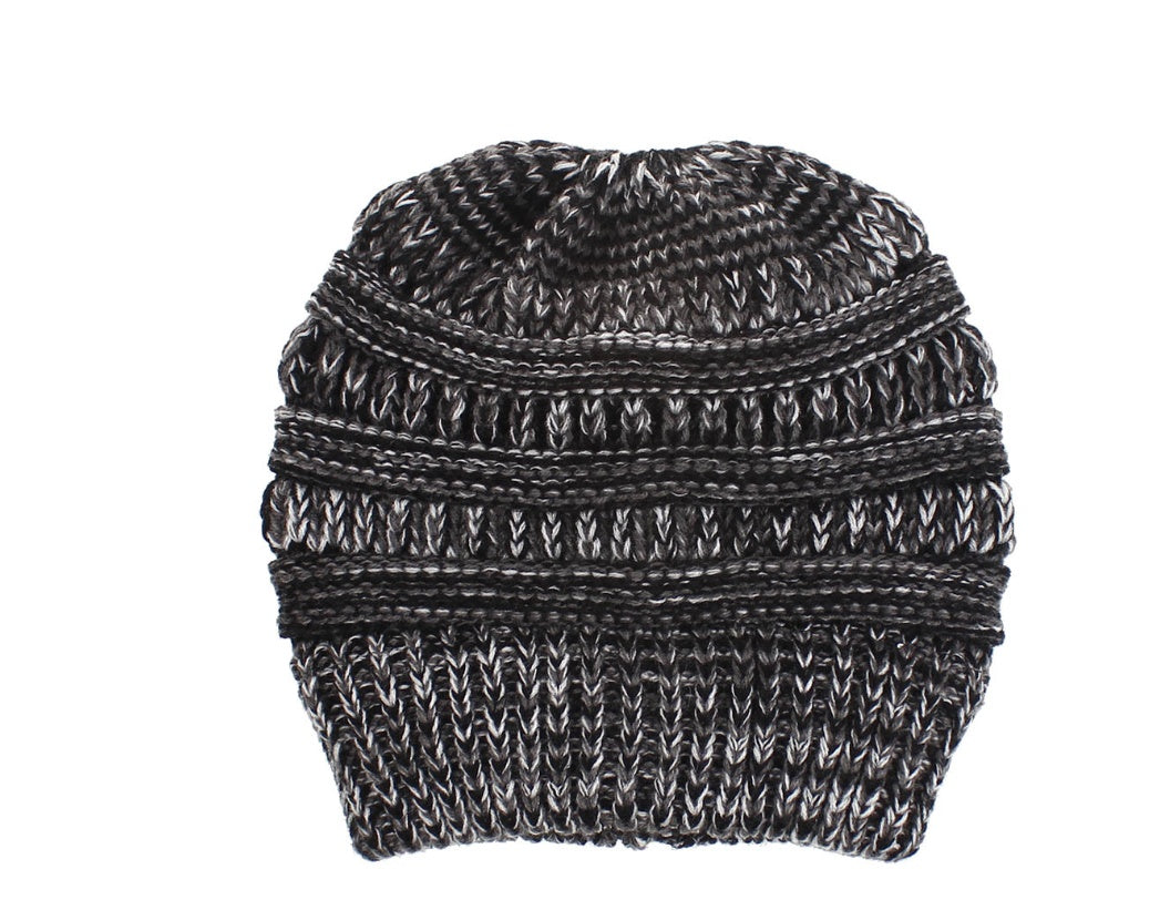 Mixed Color Knitted Wool Hat Ladies Ponytail Hat