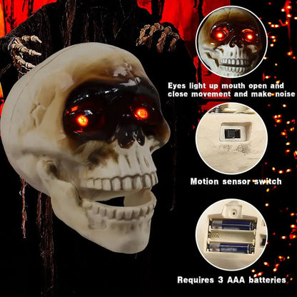 Animated Floating Skeleton Decorations Realistic Halloween Skull Head Halloween Decorations Scary Sound Spooky Decoration
