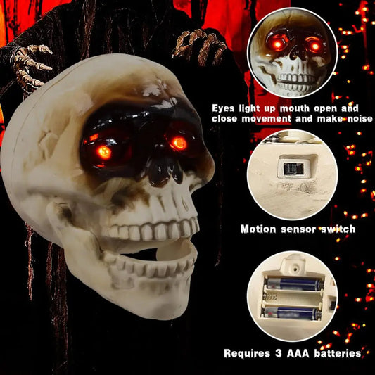 Animated Floating Skeleton Decorations Realistic Halloween Skull Head Halloween Decorations Scary Sound Spooky Decoration