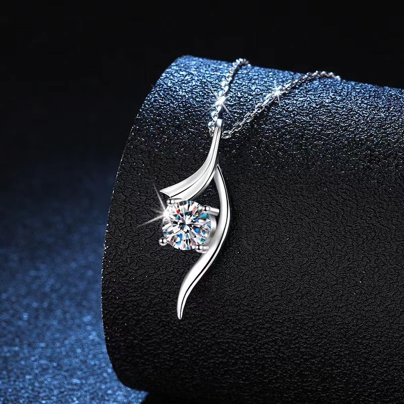 Sterling Silver Diamond Necklace - Classic Four-Claw 1 Carat Pendant for Women