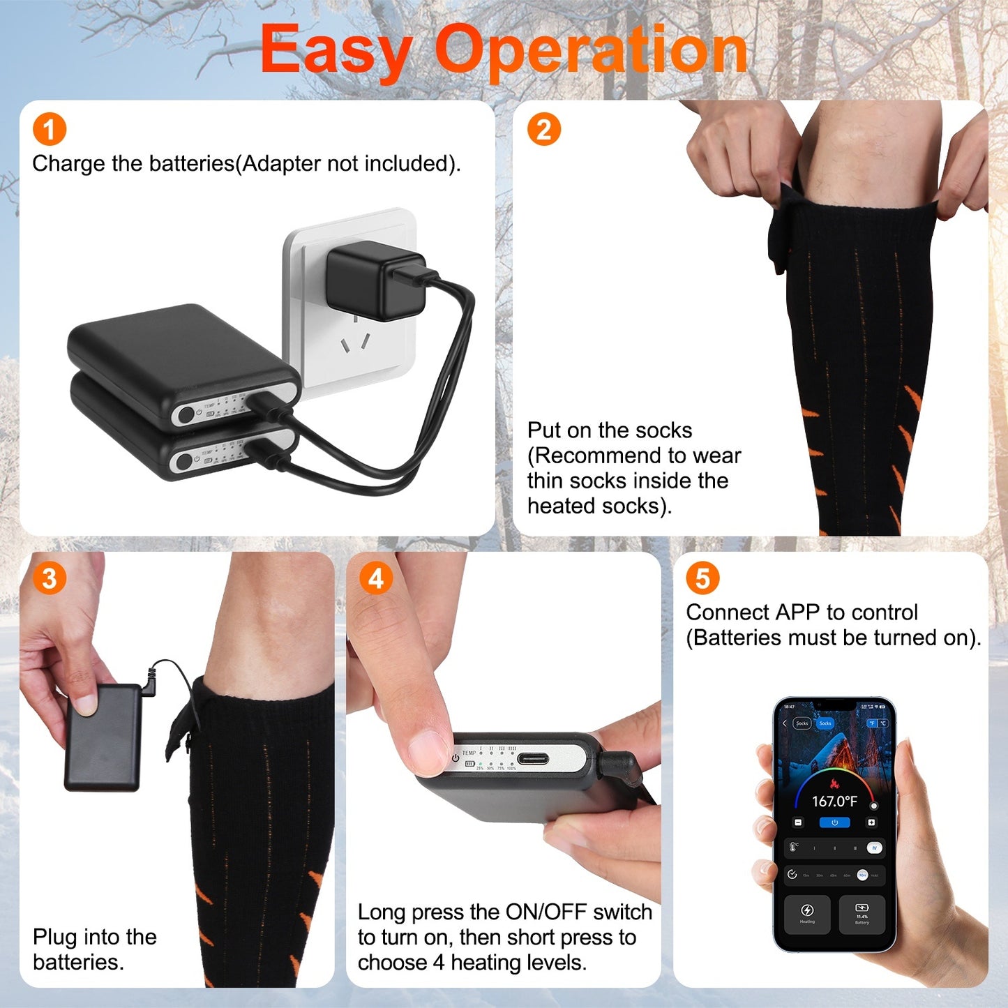 Stay Warm All Winter: App-Controlled Rechargeable Heated Socks for Men & Women