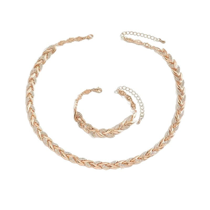 ✨ Women’s Luxury Willow Leaf Diamond Bracelet & Necklace Set – Elegant Jewelry Gift
