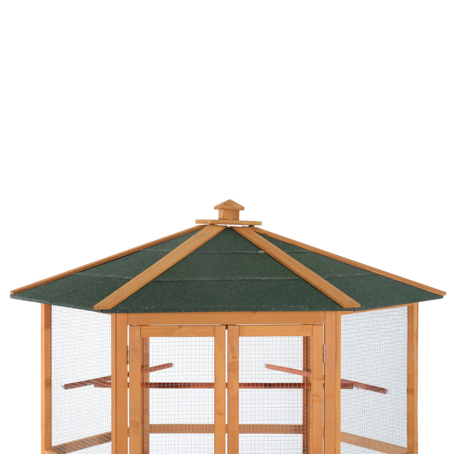69 Large Wooden Bird Aviary Hexagonal Outdoor Aviary Flight Bird Cage With Covered Roof, Brown