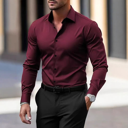 Men's Classic Solid Color Business Button-Down Shirt