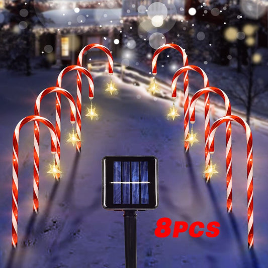 🎄 Christmas Solar Candy Cane Lamp Set of 8 – Brighten Your Holiday Nights!