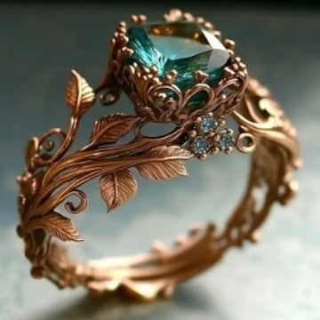 Rose Gold Branch Flower Ring – Elegant Blue Crystal Inlay Jewelry for Women"