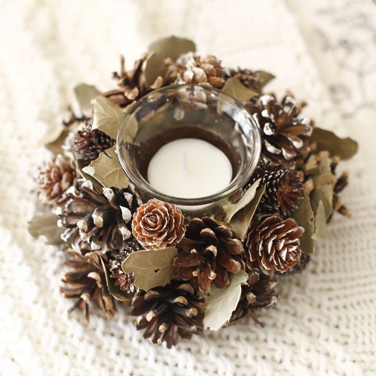 Natural Plant Pine Cone Wreath Candle Holder