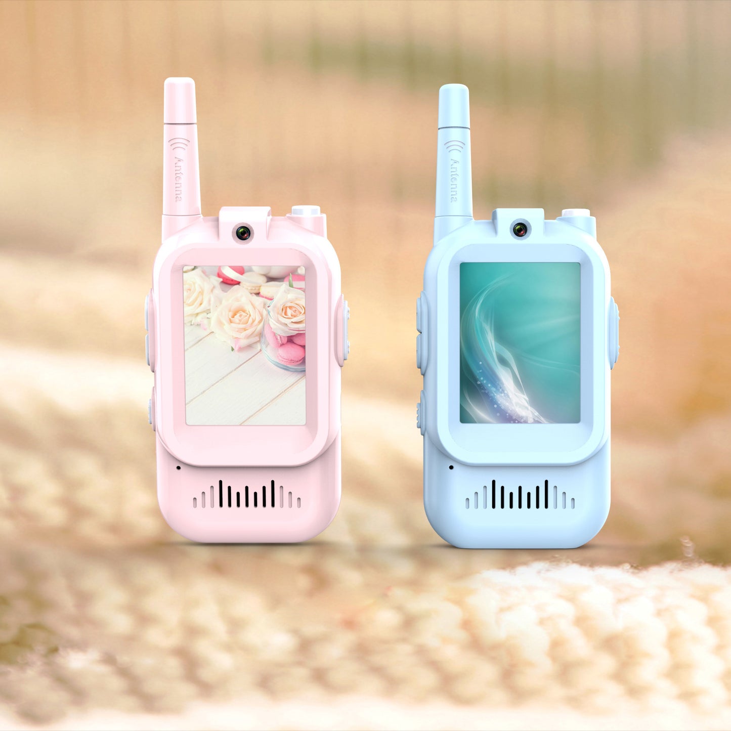 Miniature Wireless Video Walkie-Talkies for Children, Handheld, Two-Pack, Rechargeable.
