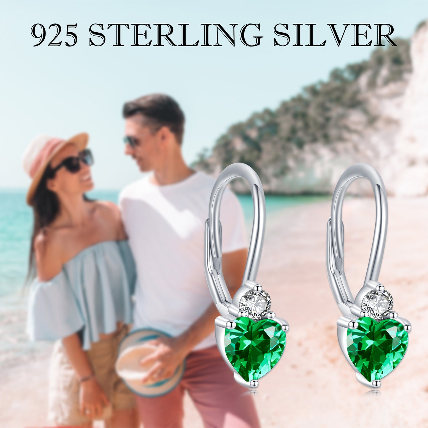 925 Sterling Silver Heart Earrings - Hypoallergenic Zirconia Birthstone Jewelry for Women