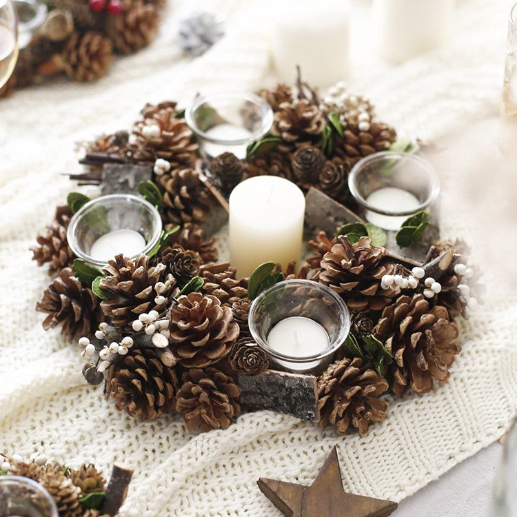 Natural Plant Pine Cone Wreath Candle Holder