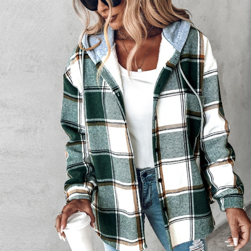 Women's Casual Plaid Hooded Coat for Autumn & Winter