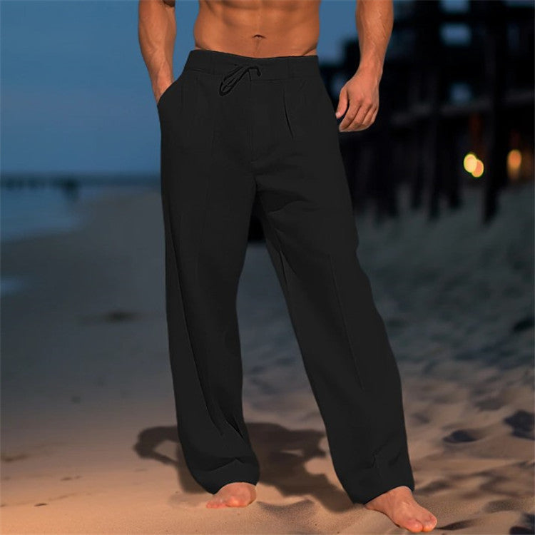 Men's Wide-Leg Drawstring Pants with Pockets