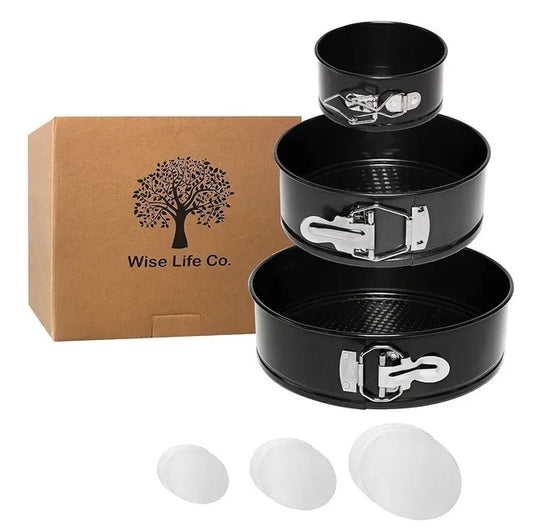 3-Piece Non-Stick Springform Cake Pan Set (4'', 7'', 9'') with 60 Parchment Papers"