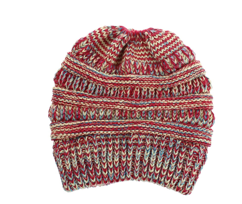 Mixed Color Knitted Wool Hat Ladies Ponytail Hat