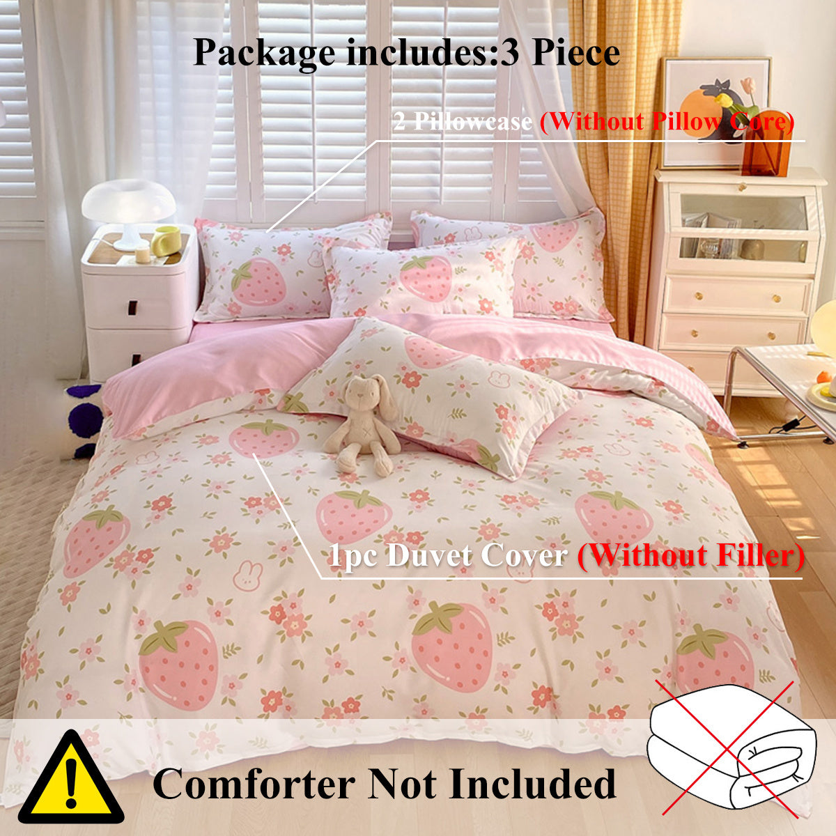 3 Piece Strawberry Duvet Cover Set Strawberry Print Bedding