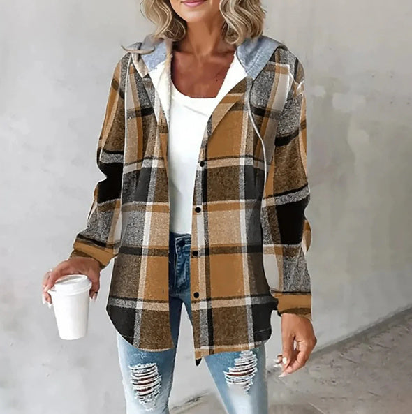 Women's Casual Plaid Hooded Coat for Autumn & Winter