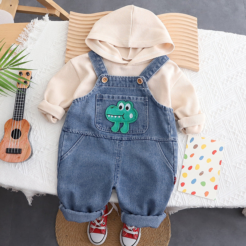 Baby Fall Two-Piece Outfit: Hooded Top and Overalls Set