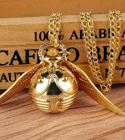 Harry Potter Golden Snitch Necklace - Quidditch Pocket Watch Pendant for Fans