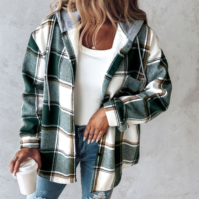 Women's Casual Plaid Hooded Coat for Autumn & Winter