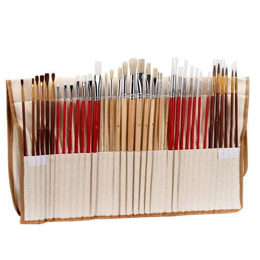 Paint Brush Set,38 Pcs/Set Paint Brushes with Canvas Bag Case Long Wooden Handle Art Supplies for Oil Acrylic Watercolor Painting