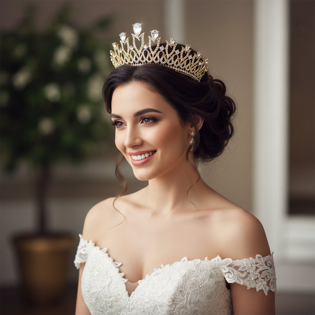 Princess Rhinestone Bridal Headdress – Korean Multicolor Wedding Crown