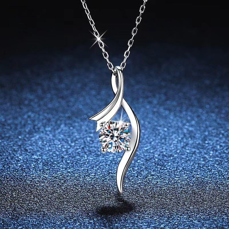 Sterling Silver Diamond Necklace - Classic Four-Claw 1 Carat Pendant for Women