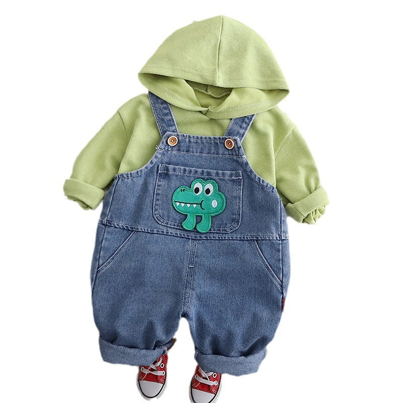 Baby Fall Two-Piece Outfit: Hooded Top and Overalls Set
