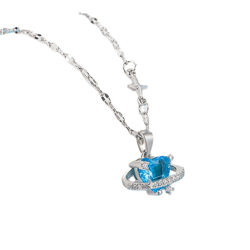 Ice Blue Heart Zircon Necklace - Elegant Love Pendant