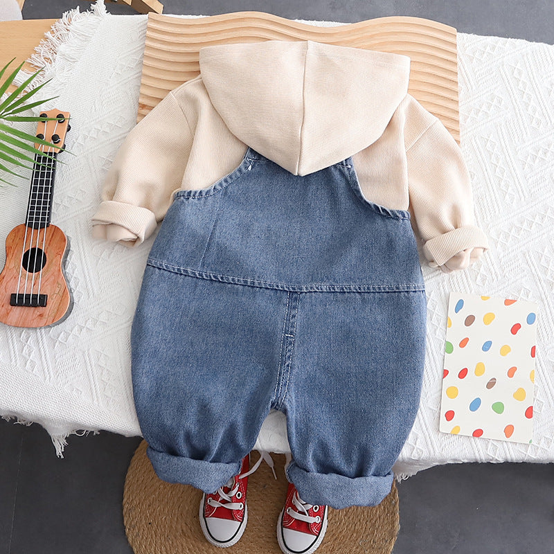 Baby Fall Two-Piece Outfit: Hooded Top and Overalls Set