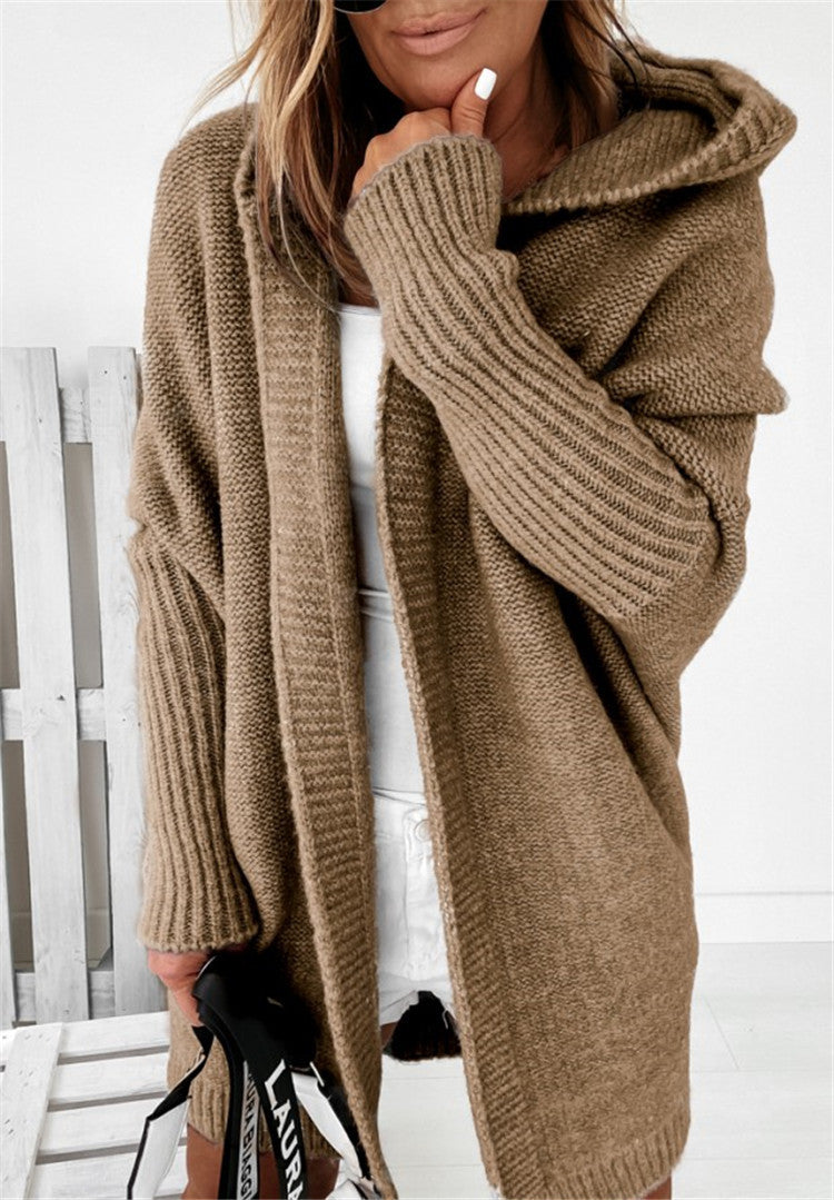 Women's Solid Color Hooded Cardigan Sweater