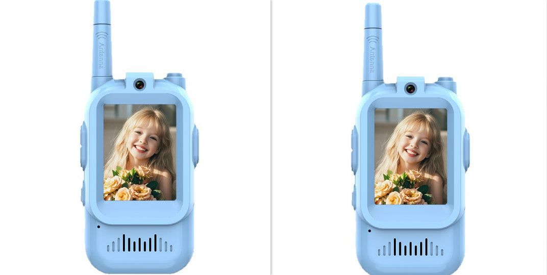 Miniature Wireless Video Walkie-Talkies for Children, Handheld, Two-Pack, Rechargeable.