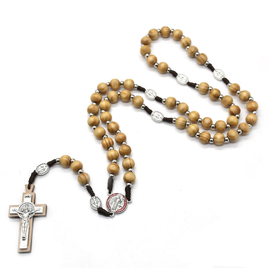 Cross Necklace with Pinewood Beads – Prayer Ornament & Baptism Gift