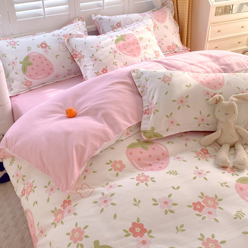 3 Piece Strawberry Duvet Cover Set Strawberry Print Bedding