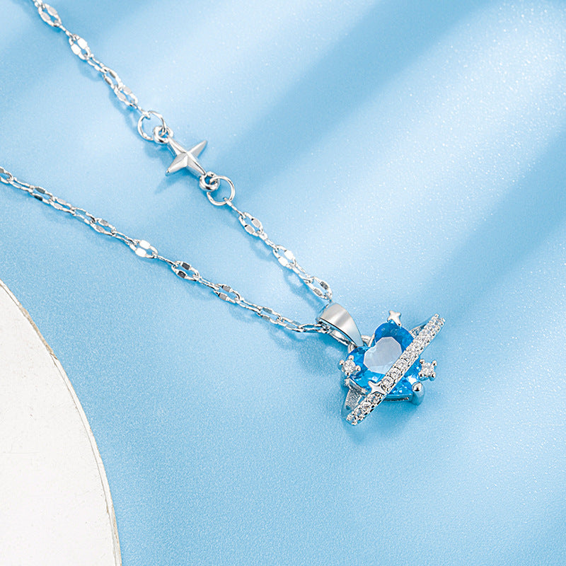 Ice Blue Heart Zircon Necklace - Elegant Love Pendant
