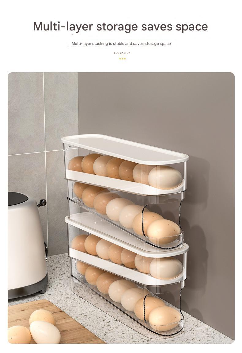 Slide-Out Egg Tray Refrigerator Side Door Automatic Egg Dispenser Kitchen Countertop Egg Storage