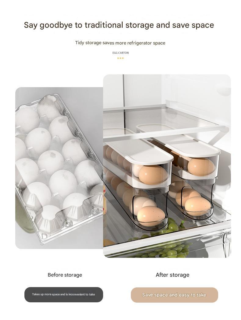 Slide-Out Egg Tray Refrigerator Side Door Automatic Egg Dispenser Kitchen Countertop Egg Storage
