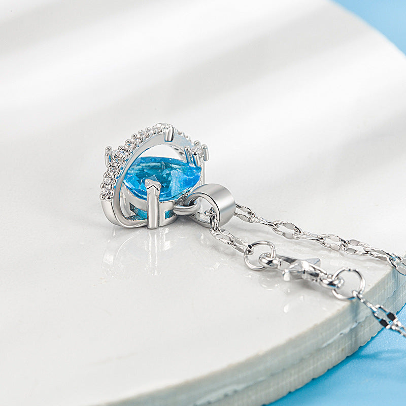 Ice Blue Heart Zircon Necklace - Elegant Love Pendant