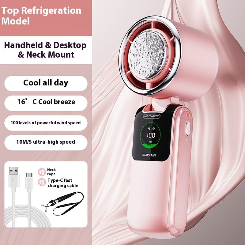Arctic Breeze rechargeable mini fan in pink with handheld, desktop, and neck mount options and USB Type-C charging