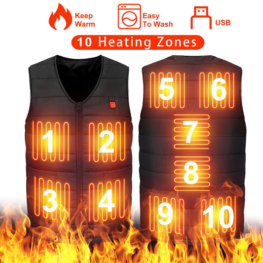 Winter Heated Vest with 10 Heating Pads, USB Adjustable Temperature Gear for Men & Women, Outdoor Warm Heat Coat