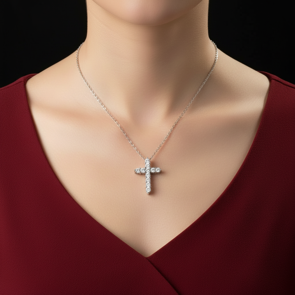 Faith Diamond Pendant Necklace Set - Luxury Moissanite Silver Jewelry for Women