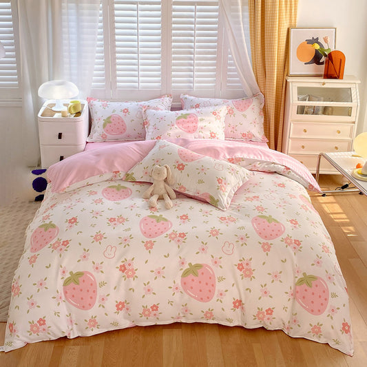 3 Piece Strawberry Duvet Cover Set Strawberry Print Bedding
