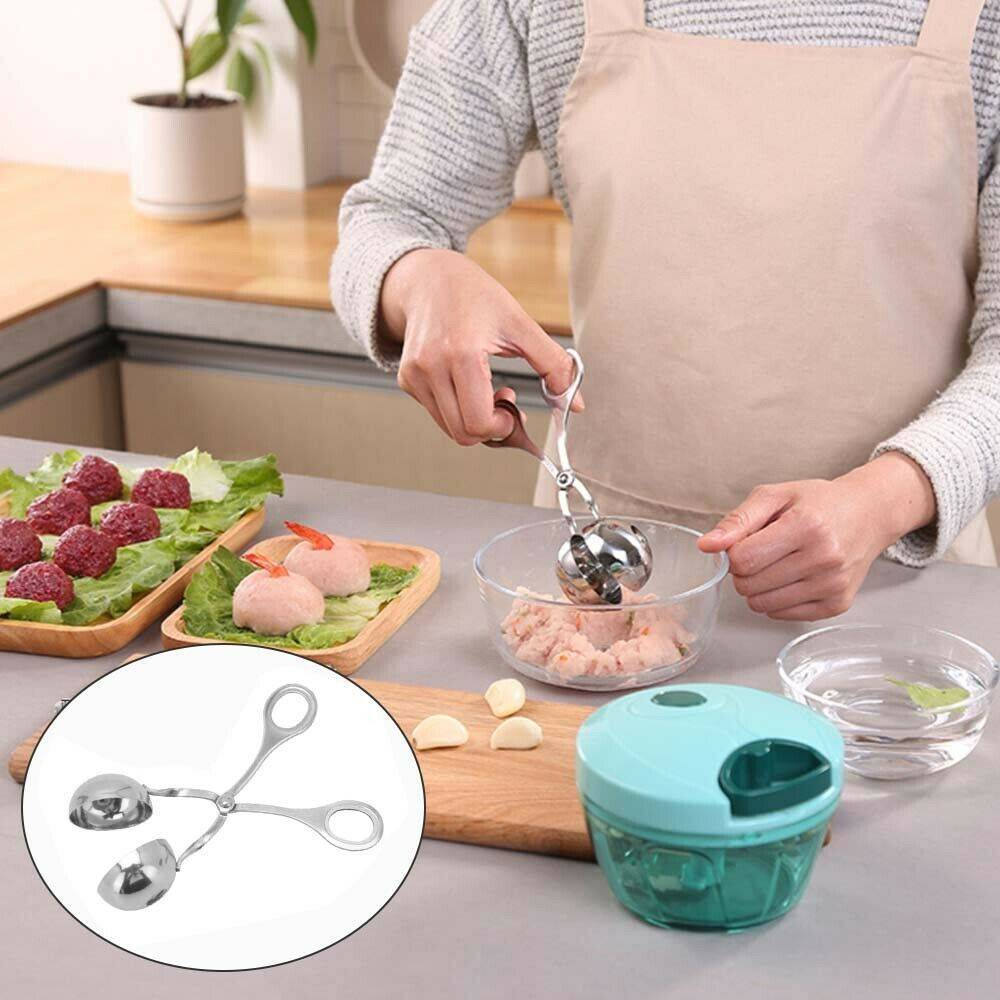 Stainless Steel Non-Stick Meatball Maker in use, ideal for home cooks; best meatball maker spoon for home cooks.
