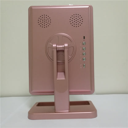 Sheila Merchandise Bluetooth makeup mirror with lights in rose gold color showing rear side with controls