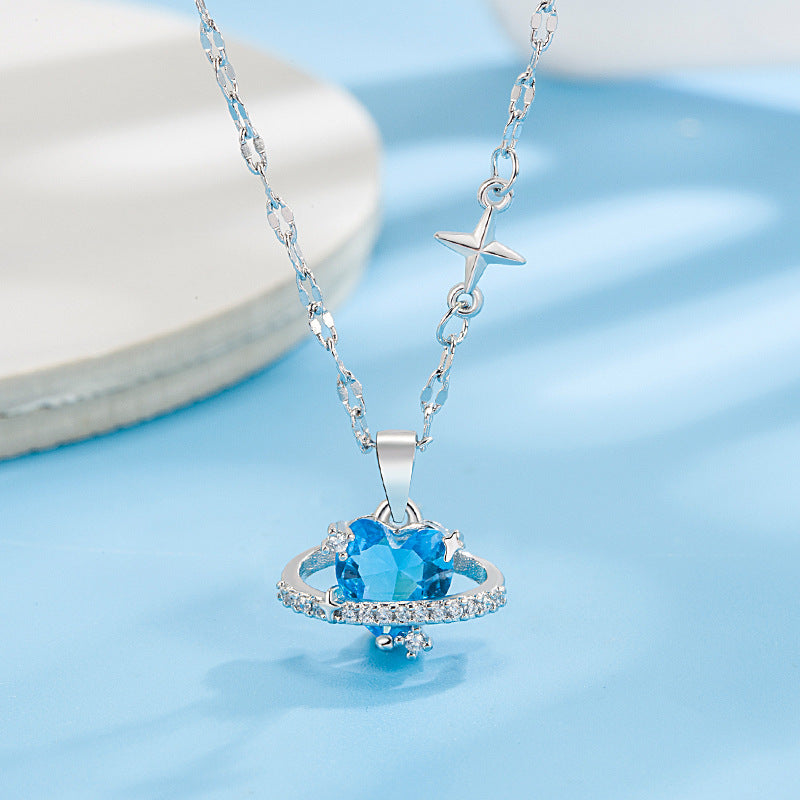 Ice Blue Heart Zircon Necklace - Elegant Love Pendant