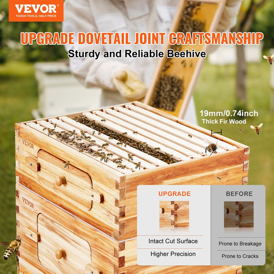 The Bee Hive 40 Frame Starter Kit includes beeswax-coated cedar wood, two deep, and two medium bee boxes.