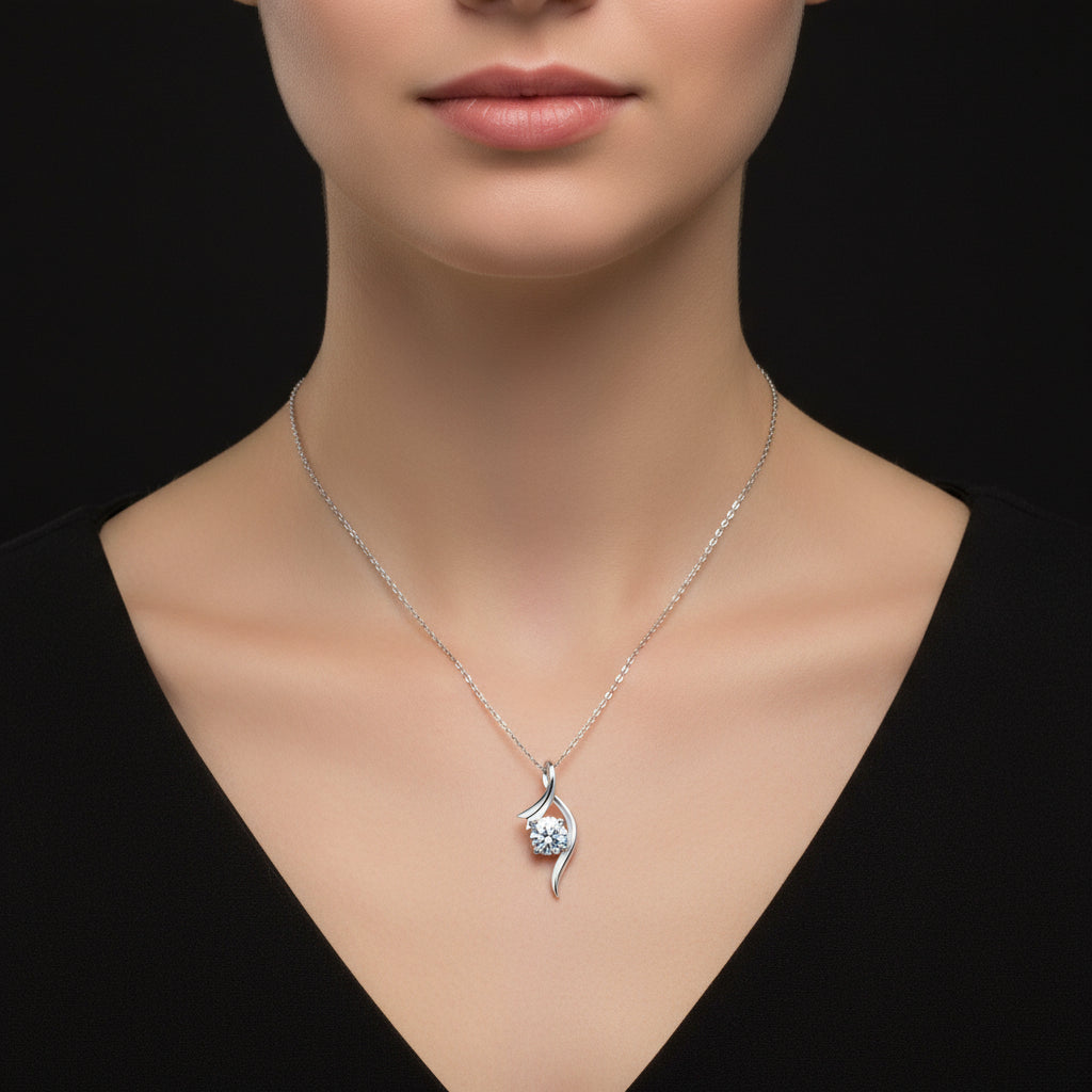 Sterling Silver Diamond Necklace - Classic Four-Claw 1 Carat Pendant for Women