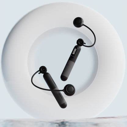 Black cardio jump rope with counter and adjustable handles by Sheila Merchandise on white circular background