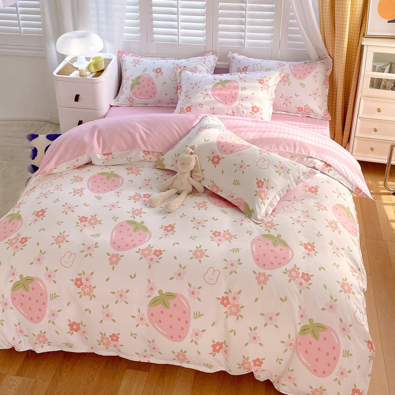 3 Piece Strawberry Duvet Cover Set Strawberry Print Bedding