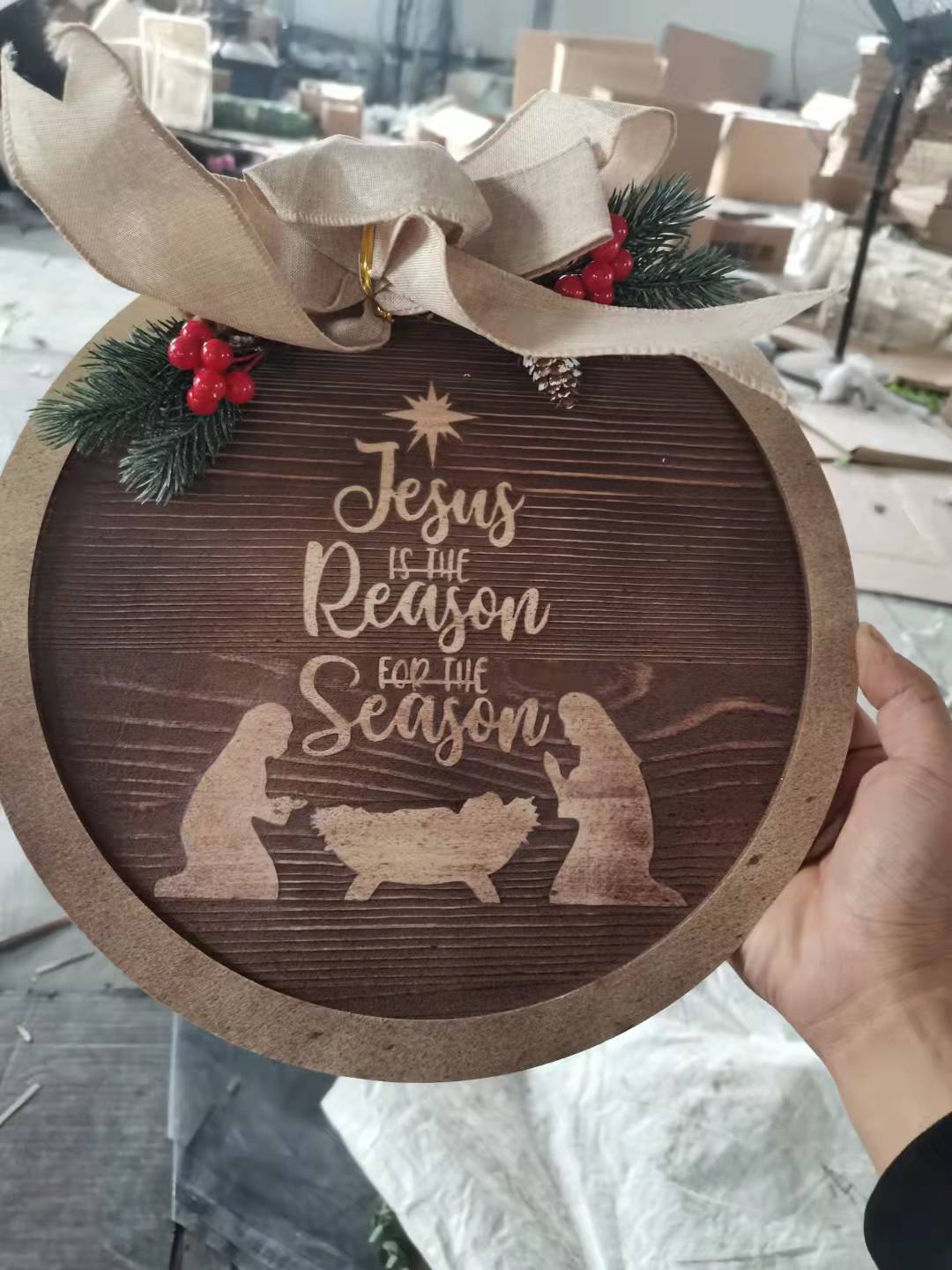 Wood Board Printing Christmas Wreath Bow