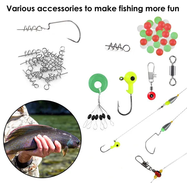 188PCS Fishing Accessory Kit – Portable Tackle Set with Jig Hooks, Sinker Weights, Spoon Lure & More